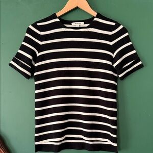 Madewell Black & Cream Striped Womnens XS Short Sleeve Sweater Classic Preppy
